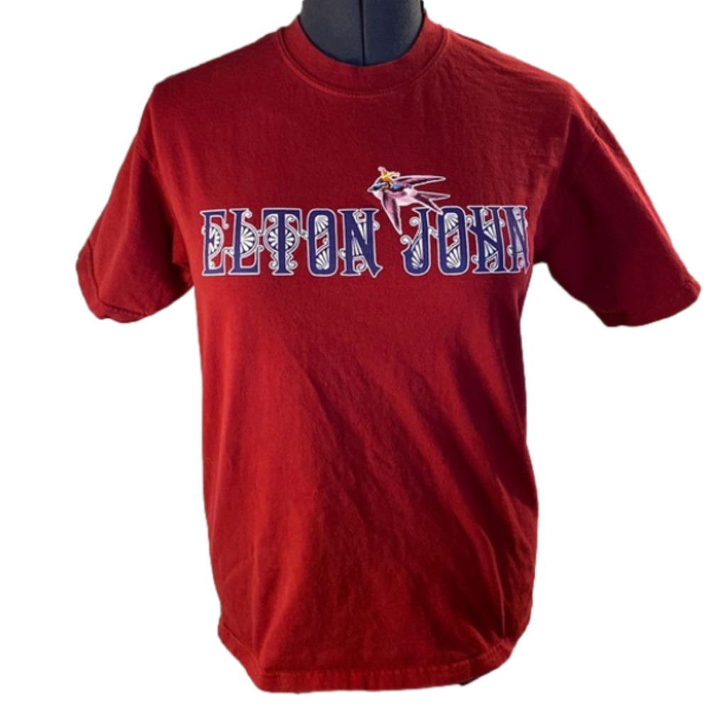 GILDAN Activewear Women’s Elton John Burgundy Short  Sleeve Shirt (Size Medium)
